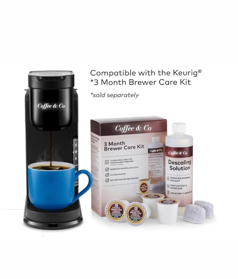 Coffee & Co-Express Single Serve K-Cup Pod Coffee Maker, 3 Brew Sizes, Strong Button Feature, 42oz Removable Reservoir, Black